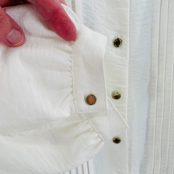 Calvin Klein Ivory V-Neck Long Balloon Sleeve Sheer Flowy Career Blouse Top XL - Picture 6 of 12